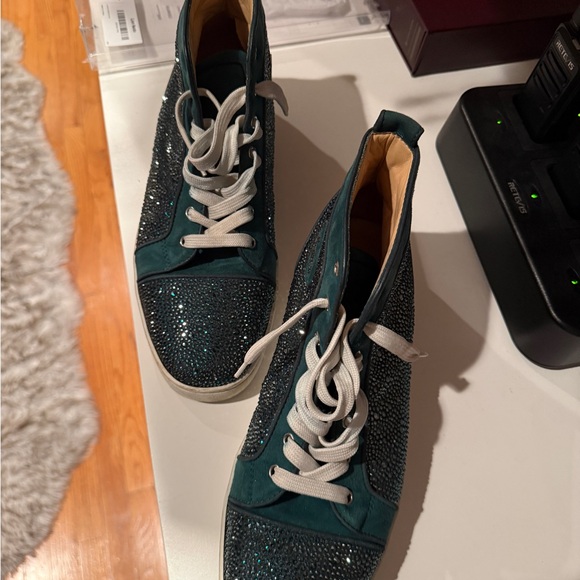 Christian Louboutin Teal and Black High-Top Sneakers